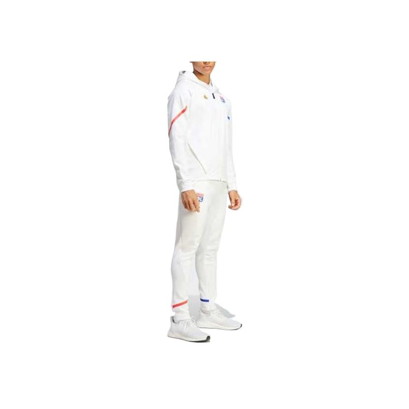 adidas Olympique Lyonnais Insignă Logo Jachetă cu Glugă cu Fermoar Tricou de Fotbal Bărbați tricouri Alb IB1664