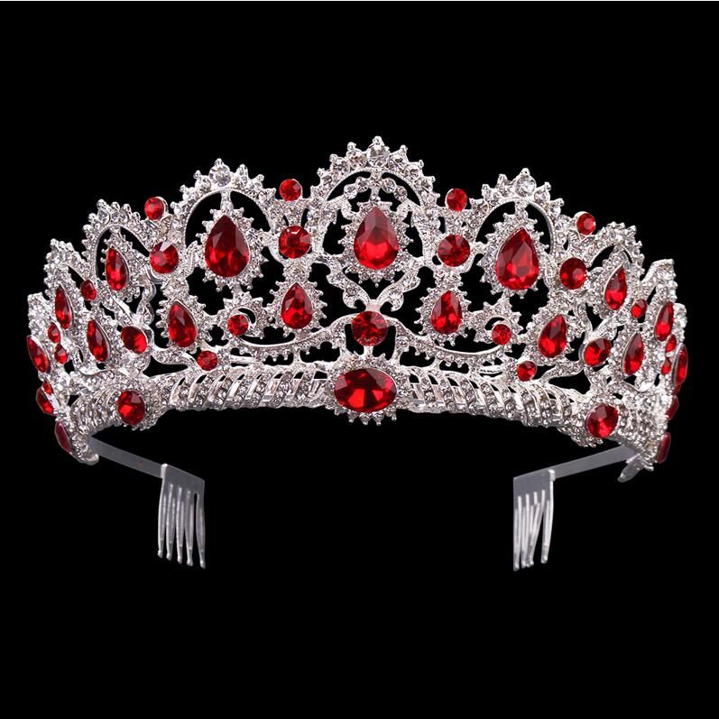 European Drop Green Red Crystal Tiaras Vintage Gold Color Rhinestone Pageant Crowns Comb Baroque Wedding Hair Accessories