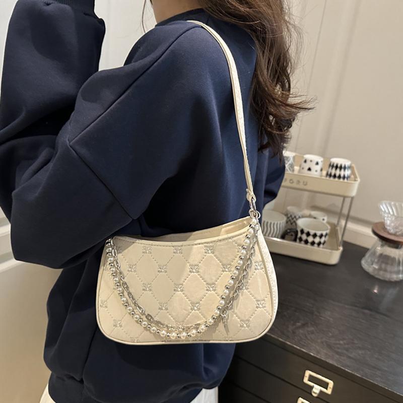 Bow Embroidery Women's Phone Shoulder Bags Thread Design Casual Ladies Underarm Bag Portable Pearl Chain Handbags Purse