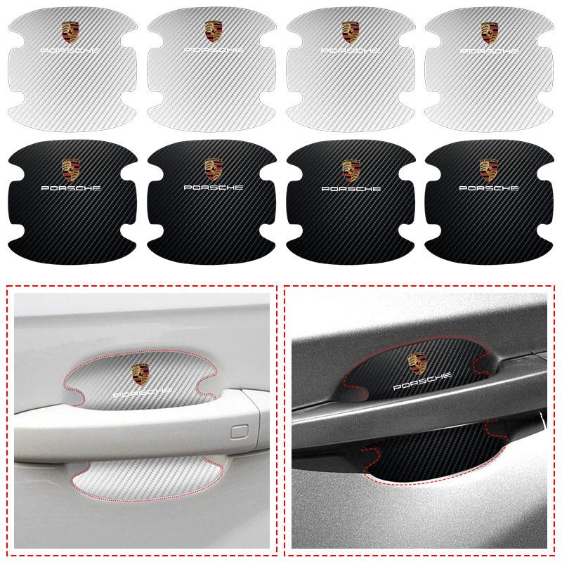 4KS Ochranná samolepka kliky dveří auta Znak Dekorace Styling Pro Porsche Boxster Cayenne Panamera Macan Cayman 911 918 996 917 991