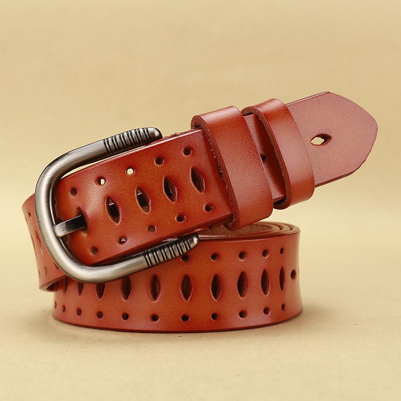 

Classic Leather Belt For Women With Alloy Buckle And Hollow Decor For Casual Street Style 120cm