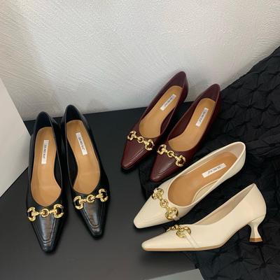 2025 Koreanischer Stil Damen Weiche Sohle Spitzschuh Metall Schnalle Stilettoabsätze