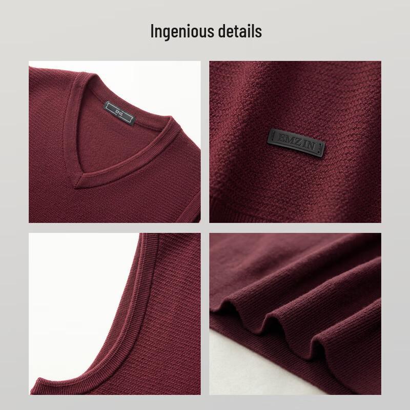 EMZ Erdos Men's 100% Wool V-Neck Knit Sweater