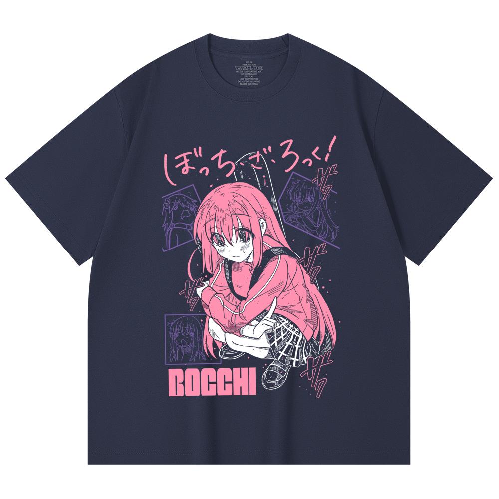 230 Gsm 100% Bawełna Bocchi The Rock V5 Nadruk Unisex Ciężka Bawełniana Koszulka S ciemnoniebieski