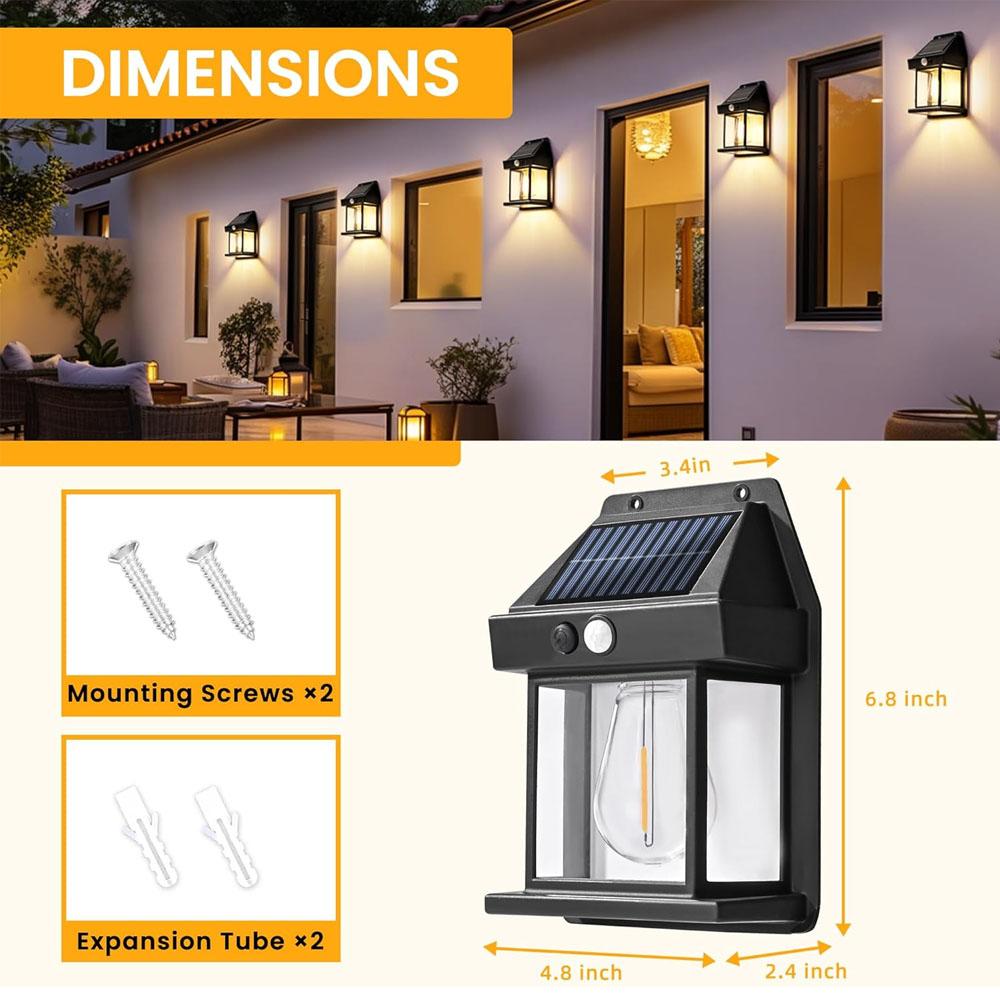 Outdoor Solar Tungsten Wall Light with Motion Sensor IP65 Waterproof LED Safety Light for Patio Outdoor Deck Porch Barn Garage