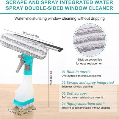 4-in-1 Glass Window Cleaner Combines a Wiper, Scraper, Brush and Spray Bottle Portable Multifunction Refillable Bottle Cleaner