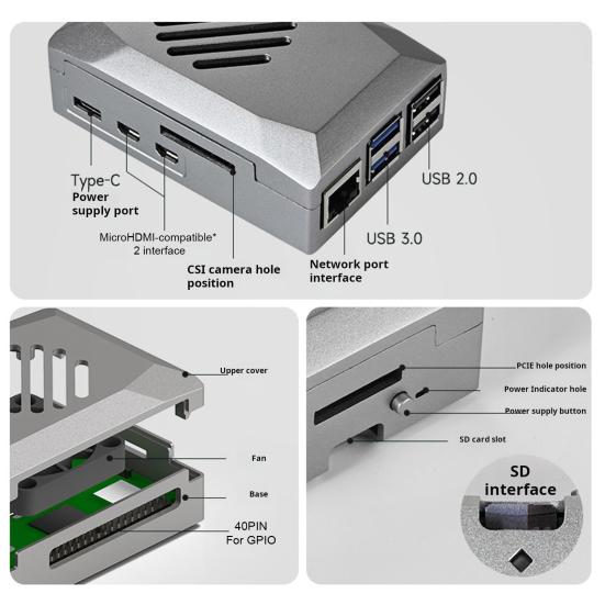 Custodia Shadow per scheda madre con ventola di raffreddamento PWM Custodia protettiva Efficiente dissipazione del calore Resistente alla corrosione Custodia ABS Shadow per Raspberry pi5