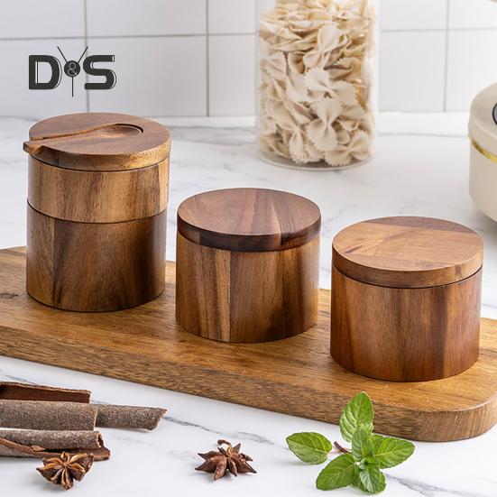 2-Layer Salt And Pepper Bowl with Spoon Magnetic Swivel Lid Dustproof Seasoning Box Rotatable Design Kitchen Helper for Serving