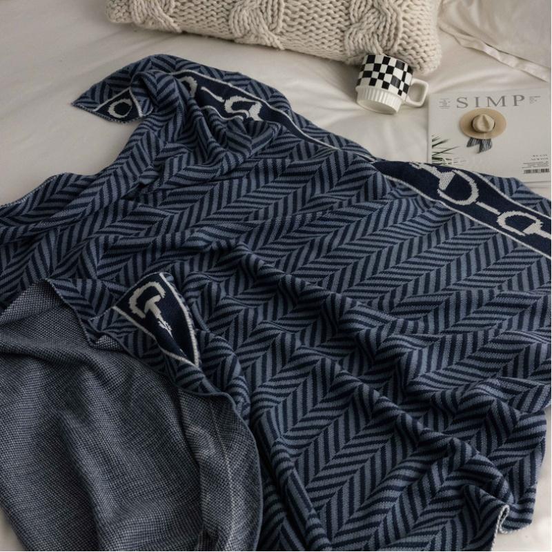 Soft Chain Geometric Knitted Blanket Gray Bedspread Modern Blue Red Decorative For Sofa Throw Warm Living Room Bedding Home Deco