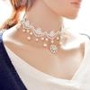 Women's Dangle Girl Flower Lace Collar Gift Gothic Jewelry White Beads Necklace Choker