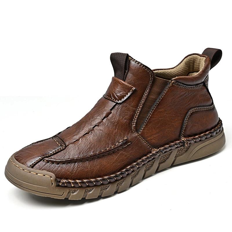 Retro Style Outdoor Men's High Top Shoes Leisure Walk Leather Ankle Boots Hot Sale Motorcycle Boots Non-Slip Botas Basic Boots