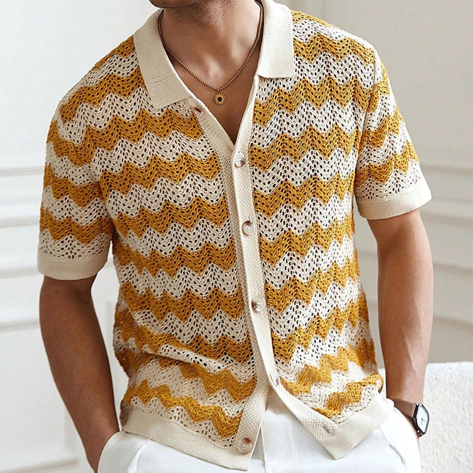 Gestricktes Hemd für Herren Button-Down Kurzarm mit Kragen Golfhemd XL gelb