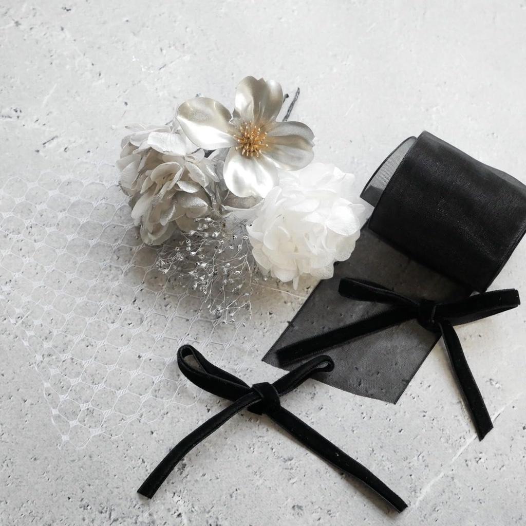 [Lomeri] Lomeri Organza Ribbon and Dried Flower Hair Accessory A271 (Black)