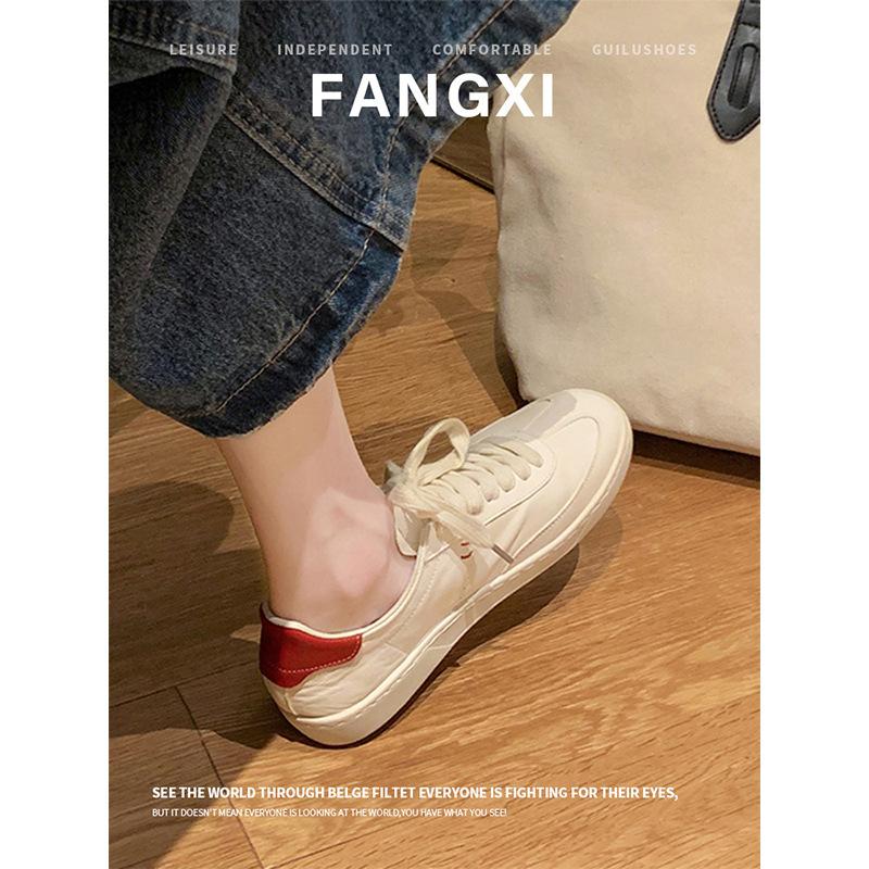 Cowhide version of old leather round head flat bottom sports and leisure shoes German training shoes women's board shoes lace-up versatile white shoes