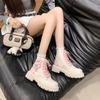 Women's Pink Bow Heart Martin Boots - Trendy 2025 Platform Ankle Boots for Spring & Autumn