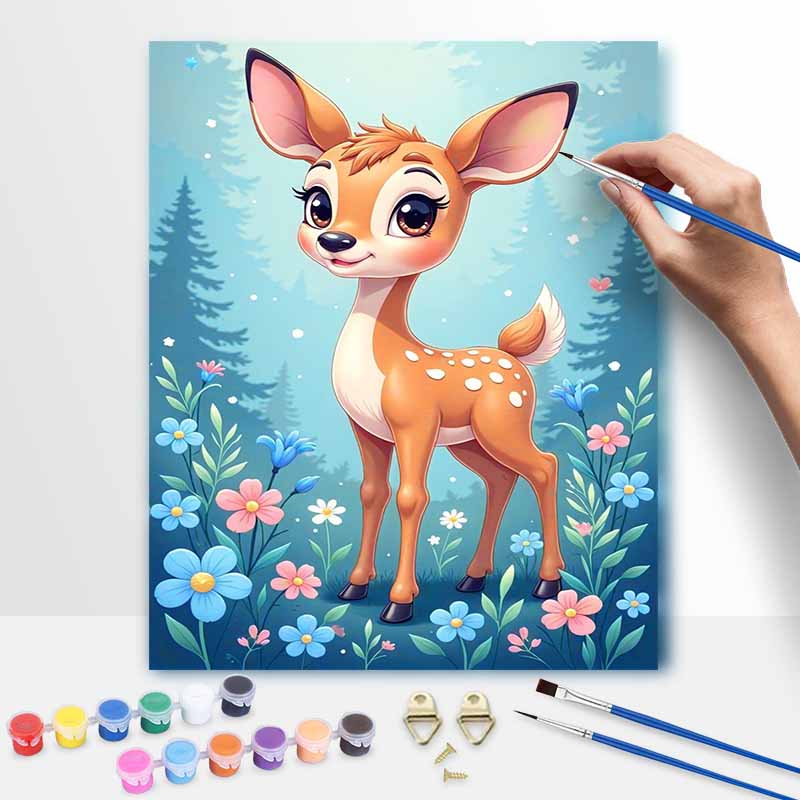 Disney Cute Fawn Forest Flowers Digital Oil Painting Art Kit Hand Painted Home Decor