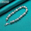 925 Sterling Silver 8mm Frosted Beaded Chain Bracelet Romantic Jewelry