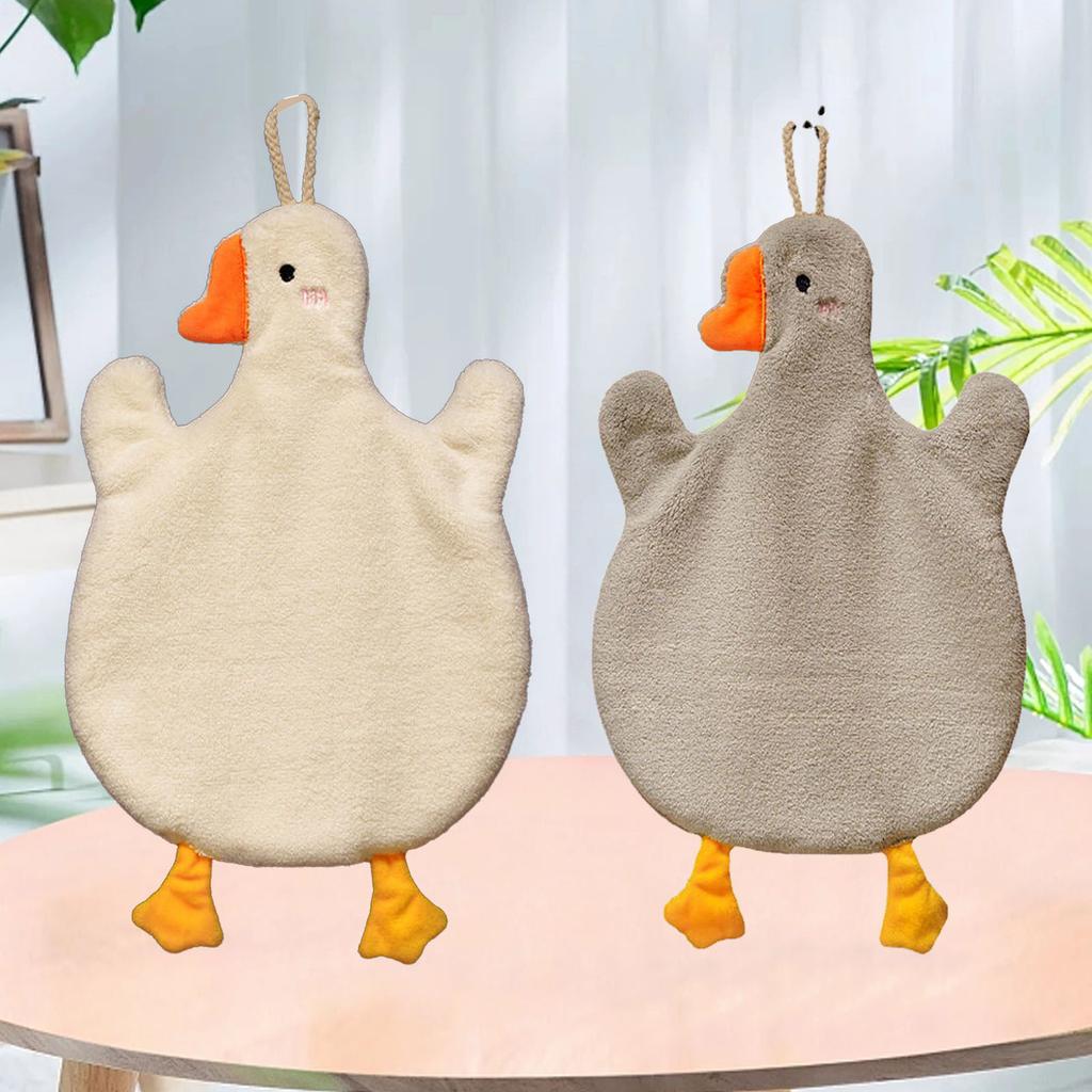 Cute Hand Towel with Hanging Pure Cotton Absorbent Decorative Kids Goose Hanging Hand Towel for Bathroom Kitchen