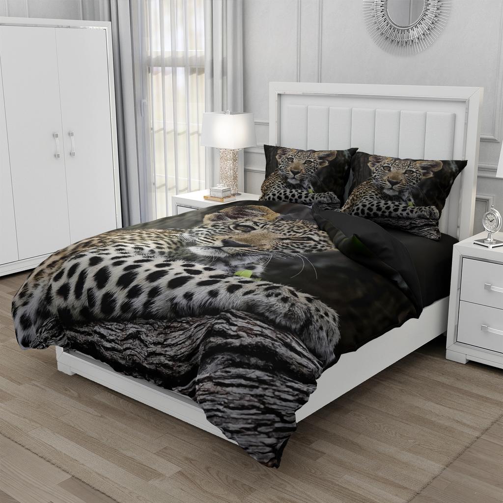 Animal Leopard Print Duvet Cover Set,Bedding Set Twin/Queen/King/240x220cm/140x200 Size,2/3PC Anti-Pilling Bed Linen Decor Gift