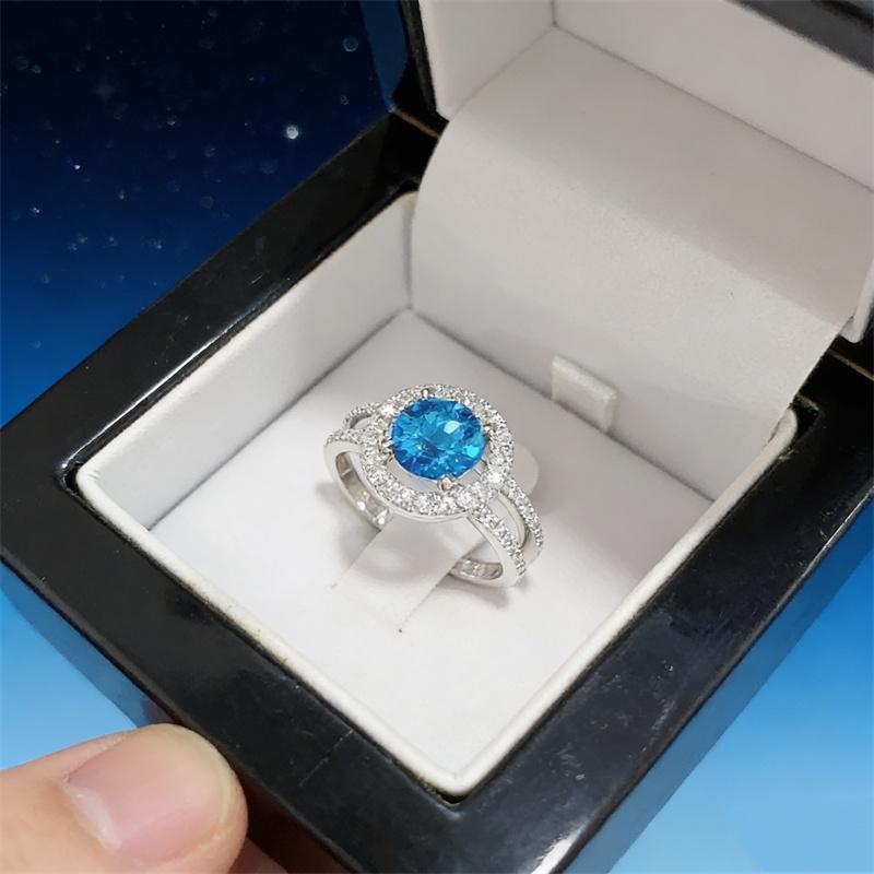 Delicate Blue White Stone Zircon Engagement Silver Color Round Rings Hollow Party Anniversary Wedding Rings for Women