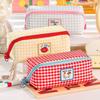 Plaid & Prism Square Pencil Case Pen Bag Cute Dog Korean Style Lattice Multi Pocket Storage Pouch for Stationery