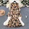 Summer Elegant Embroidery Flower Mermaid Evening Party Dress Women Long Flare Sleeve Cup Padded V Neck One Piece Mesh Folds Prom Robe