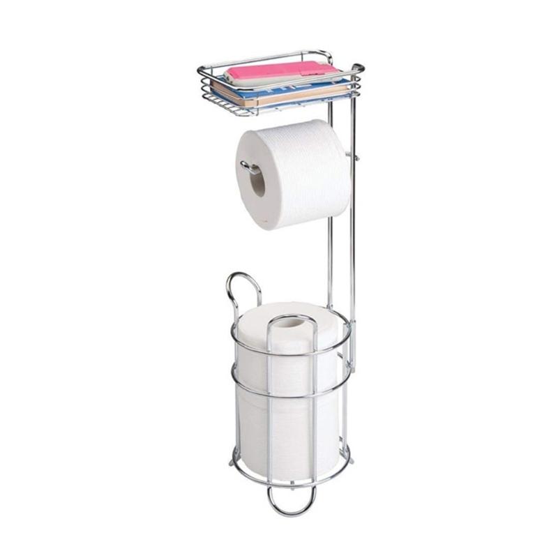 Elegant Iron Standing Tissue Dispenser Large Capacity Modern Floor Mounted Toilet Paper Stand for Homes Office Or Travel