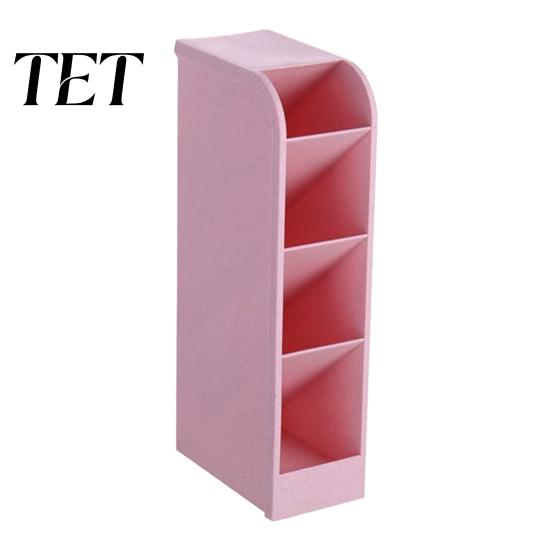 Art Tool Storage Slanted Pen Holder with 5 Compartments, Plastic Stationery Organizer, Box Macaron Colors Space Saving Pencil Cup for Office