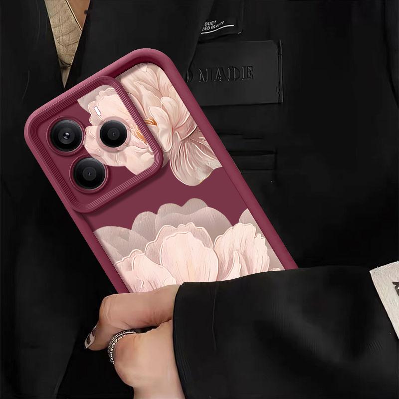 Pink Peony Flower Phone Case For Xiaomi Redmi Note 15 14 13 Pro 4G Note 13 14 Pro Plus 5G Shockproof Soft TPU Silicone Cover