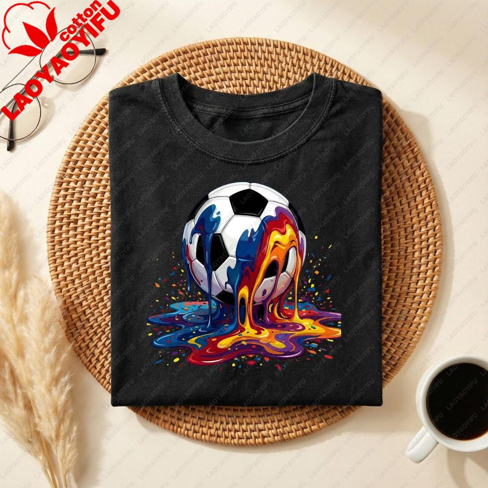 Watercolor Splatter Football Tee Vibrant Melting Soccer Ball Tshirt Funky Artistic Soccer Tshirt Unisex Unisex Crewneck Cotton Tee