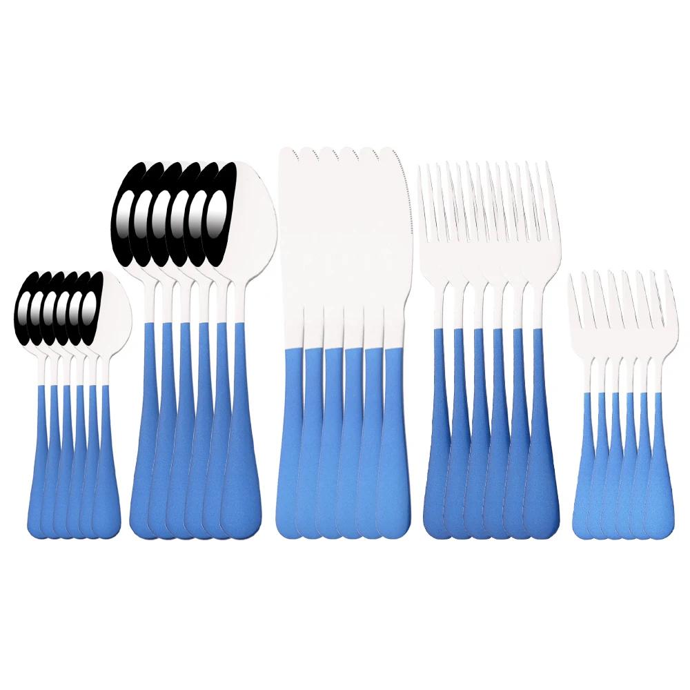 6/30Pcs Rainbow Dinnerware Stainless Steel Cutlery Set Knife Cake Fork Tea Spoon Flatware Set Kitchen Silverware Tableware Set