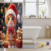 3DCute Cat Shower Curtain Christmas New Year Theme Bathroom Curtains for Kids Boys Girls Teens Lovely Kitty Decor Winter Holid