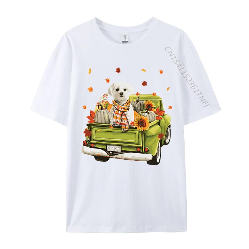 Party Happy Fall Yall Maltese Dog On Truck Tshirt Top Tshirts Rife Tops  Tees Cotton Men Cute Style Cotton Graphic Tees