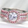 European And American Trend Three -Piece Powder Diamond Ring Female Crystal Vermiculite Hand Ornaments