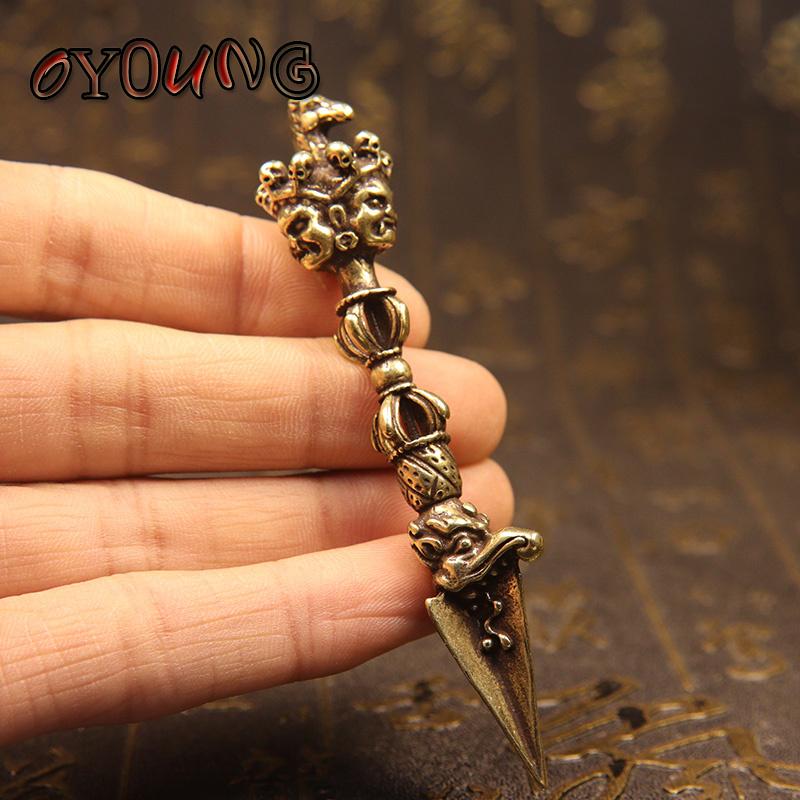 Antikes reines Kupfer Buddha-Instrument Ba Jin Just Vajra-Mörser Feng Shui Ornament Heimdekoration Messing Schreibtischdekor Retro Handwerk