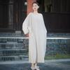 Johnature Woman Autumn Vintage Chinese Style Loose Dress Solid Color O-Neck Retro Casual Dress