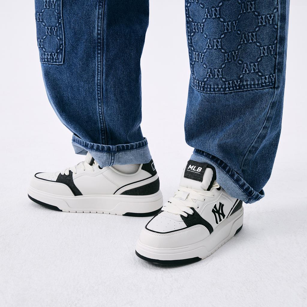 MLB Zapatillas de Skate de Caña Baja Gruesas de Cuero Sintético Antideslizantes para Aumentar la Altura Unisex Negro 3ASXD015N-
