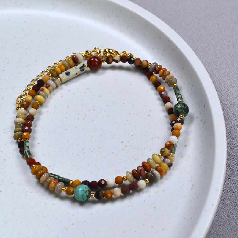 French Niche Simple Maillard Retro Literary Real Stone Beads Light Luxury Luxury Necklace Clavicle Chain Bracelet Women