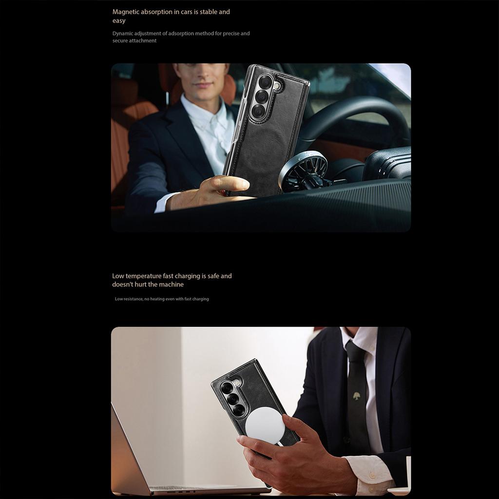 Custodia in Pelle di Vacchetta con Attrazione Magnetica per Samsung Galaxy Z Fold 7 ZFold 6 5 Protezione Cerniera in Alluminio Cover del Telefono Antiurto