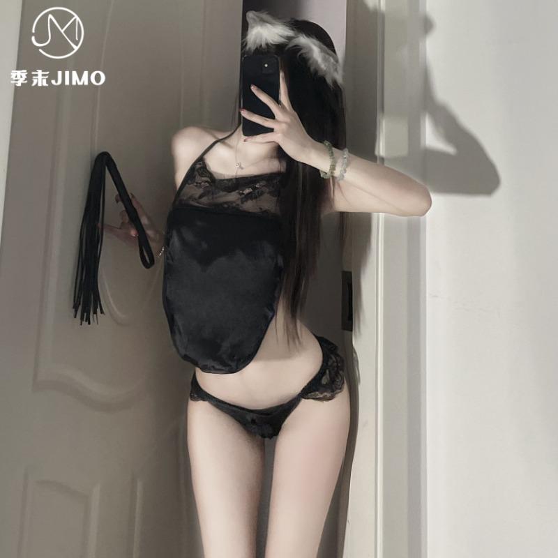Sex Lingerie Sexy Retro Lace Seduction Belly Pocket Passion Open Crotch Lace-up Uniform Suit