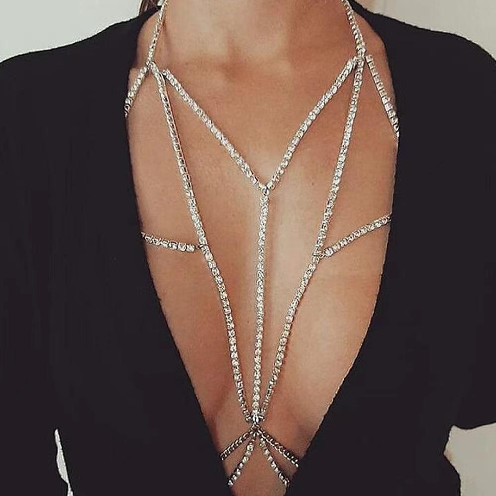 European And American Fashion Jewelry Sexy New Rhinestone Claw Chain Bikini Chest Chain Body Chain