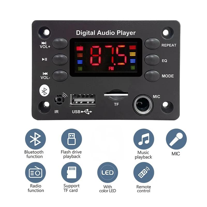 Płytka dekodera MP3 Bluetooth 5.0 DC 5V 12V Hands-free Car Audio Mikrofon USB TF Radio FM Odtwarzacz Muzyki MP3 Głośnik Z Pilotem