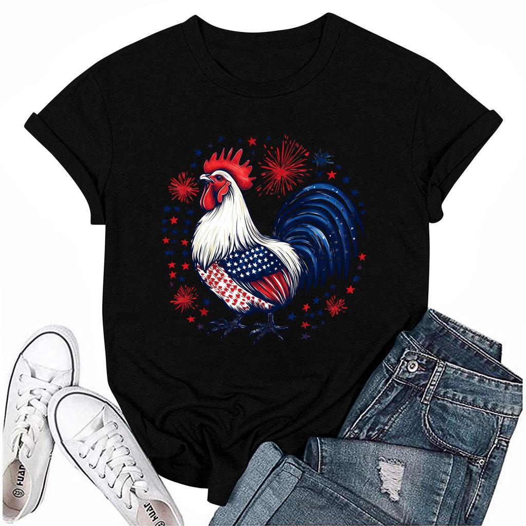 Dámské ležérní tričko s krátkým rukávem a potiskem ke Dni nezávislosti s kulatým výstřihem