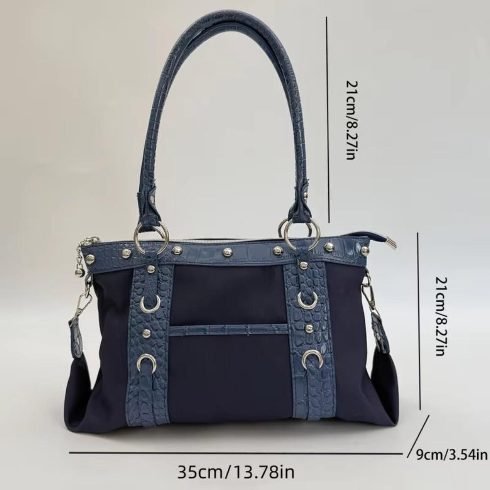 New Y2K Patchwork Shoulder Bag Riveted Design Large Capacity Underarm Bag Handbags Women Casual Wear