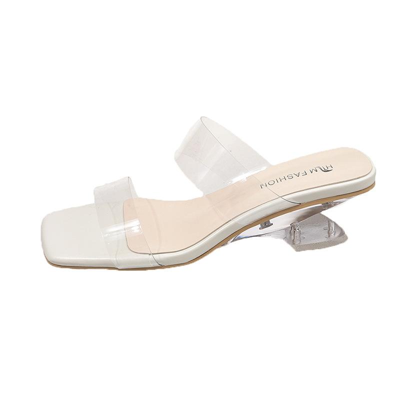 Beautiful transparent crystal heel sandals women's 2025 summer wear skirt fashion transparent special-shaped slippers