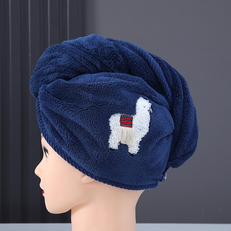 New dry hair cap women's water-absorbing quick-drying cute alpaca thickened shower cap wiping hair print dry hair towel