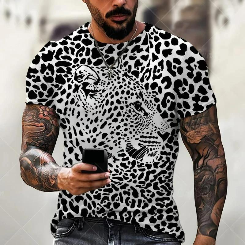 Summer Fashion Men's T-shirt Animal Tiger Leopard Pattern 3D Print Casual Loose Outdoor Boy Short Sleeve Tees Top Pullover Clothing