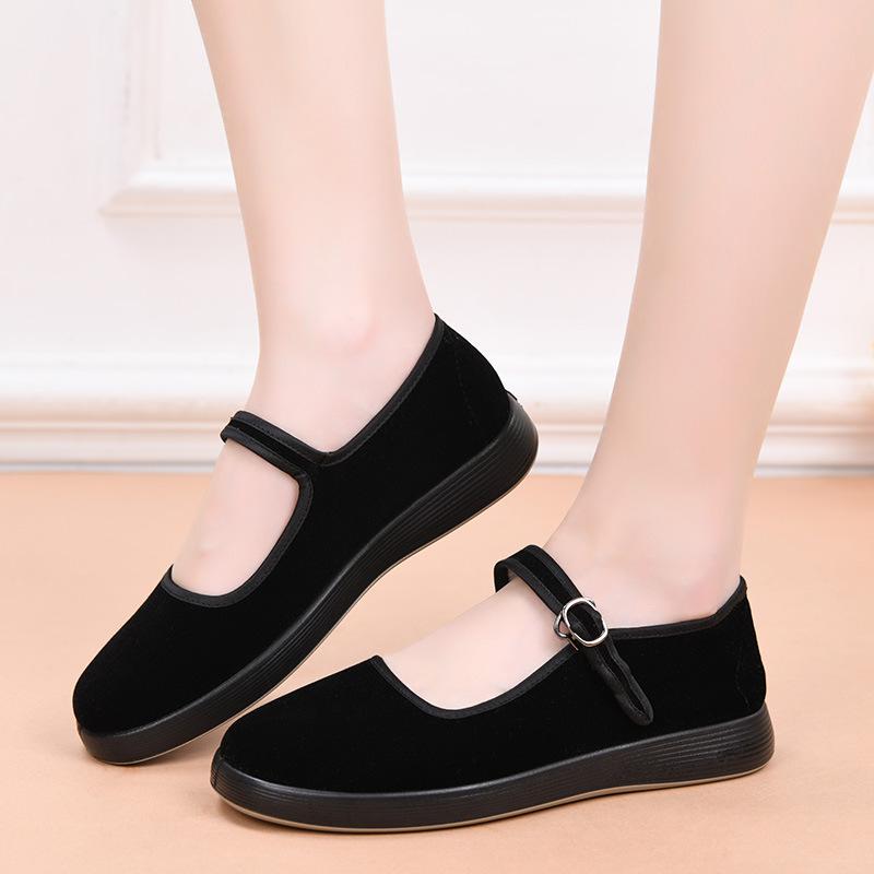 Cloth shoes mother square dancer black belt etiquette shoes hotel work flat nonslip square mouth black cloth shoes