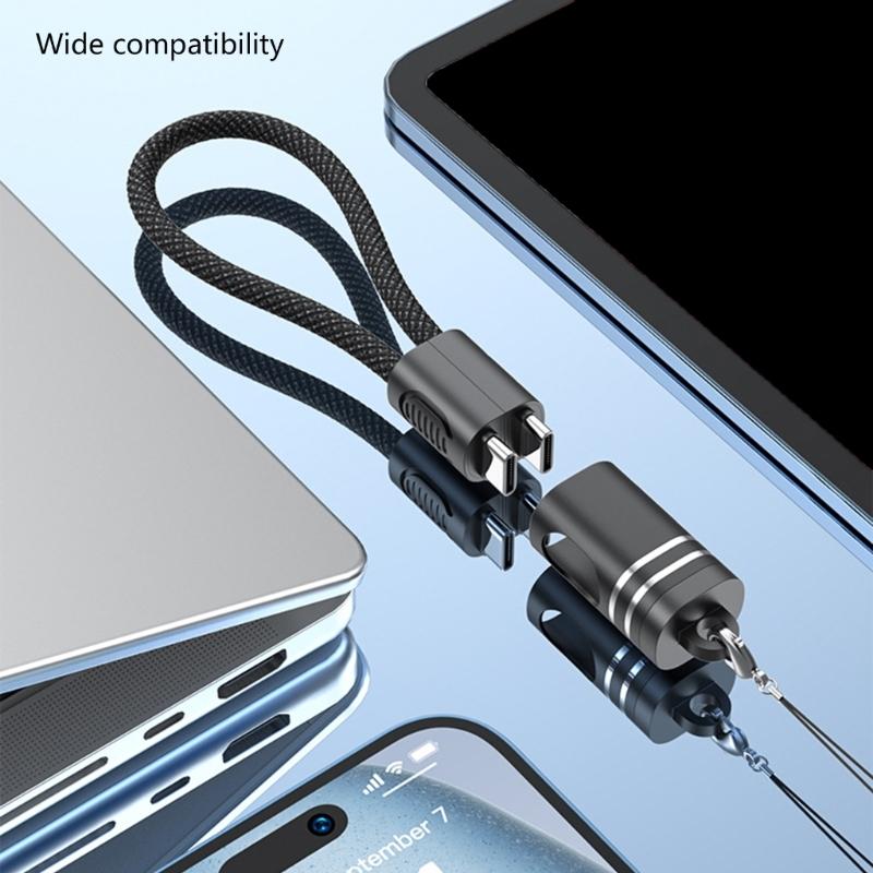 18cm Double USB C Charging Cable 60W Fast Charge With Keyring Design For Convenient Carry Power Cord