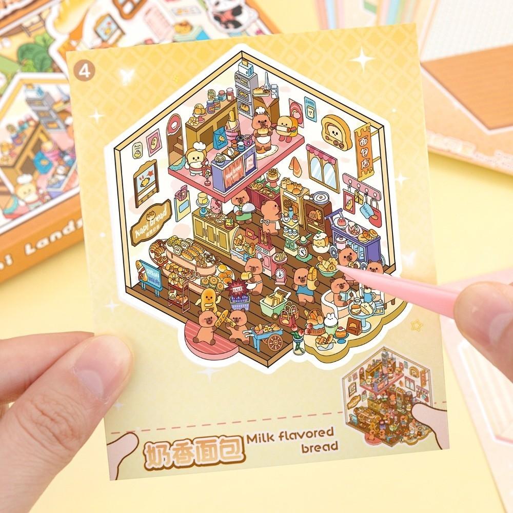 PET 3D Landscape Sticker Book DIY Sticker Cabin Scene Cute Miniature Scene Book  for Kids